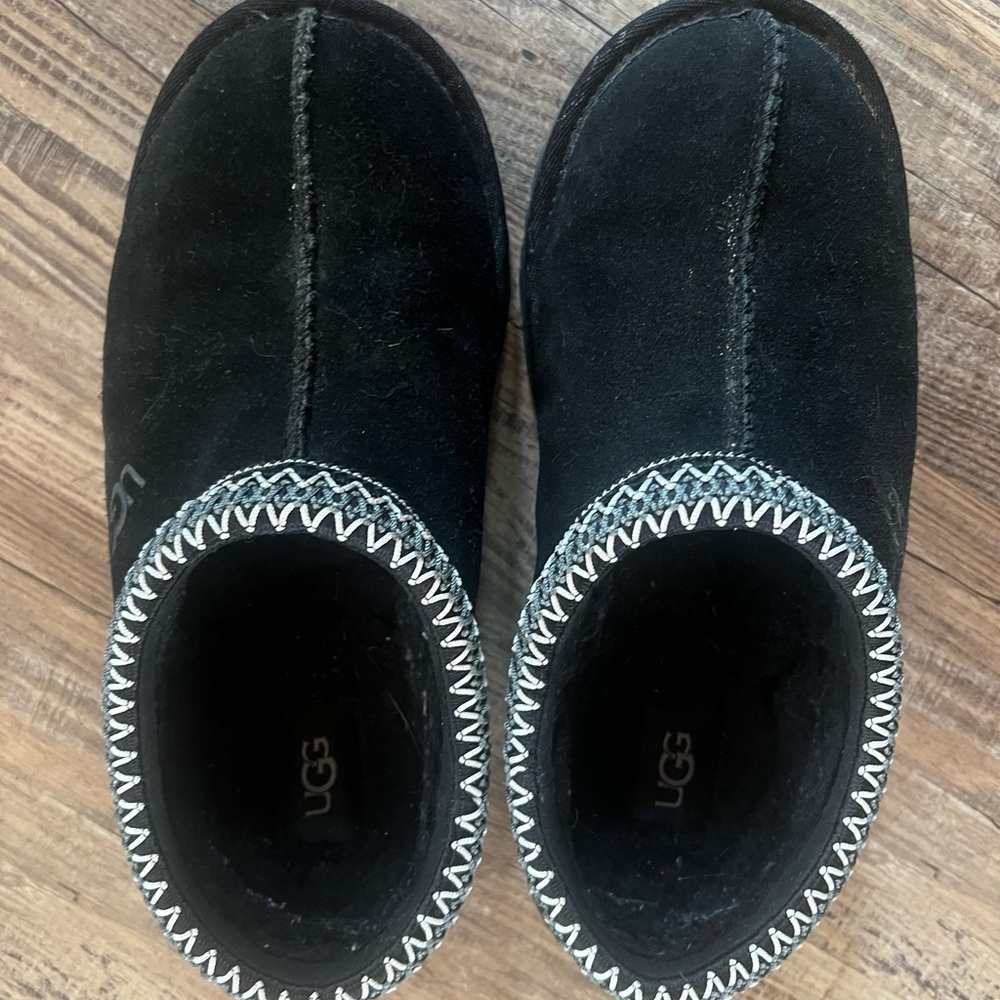 UGG Black Suede Slip-Ons with White Trim